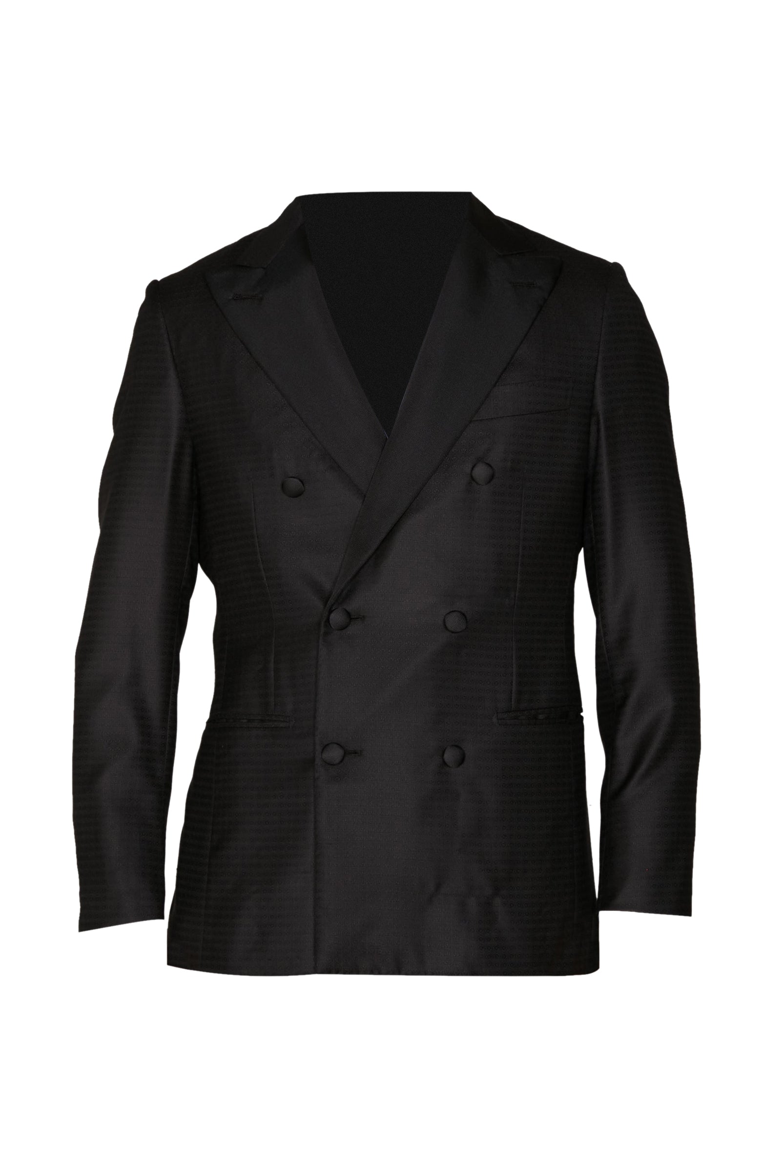 Costume croisé à motif texturé en laine et soie - Noir