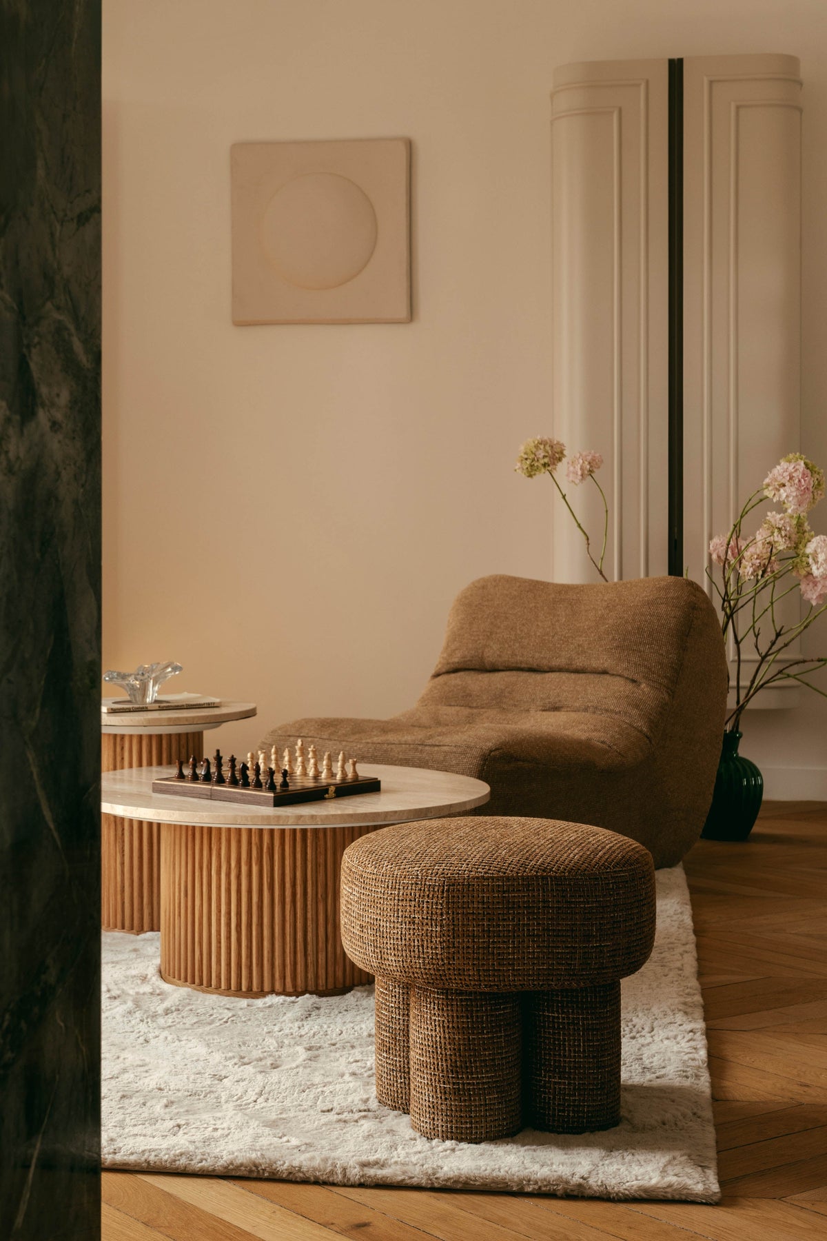 Pouf ou tabouret Corinthe - Tweed Marron