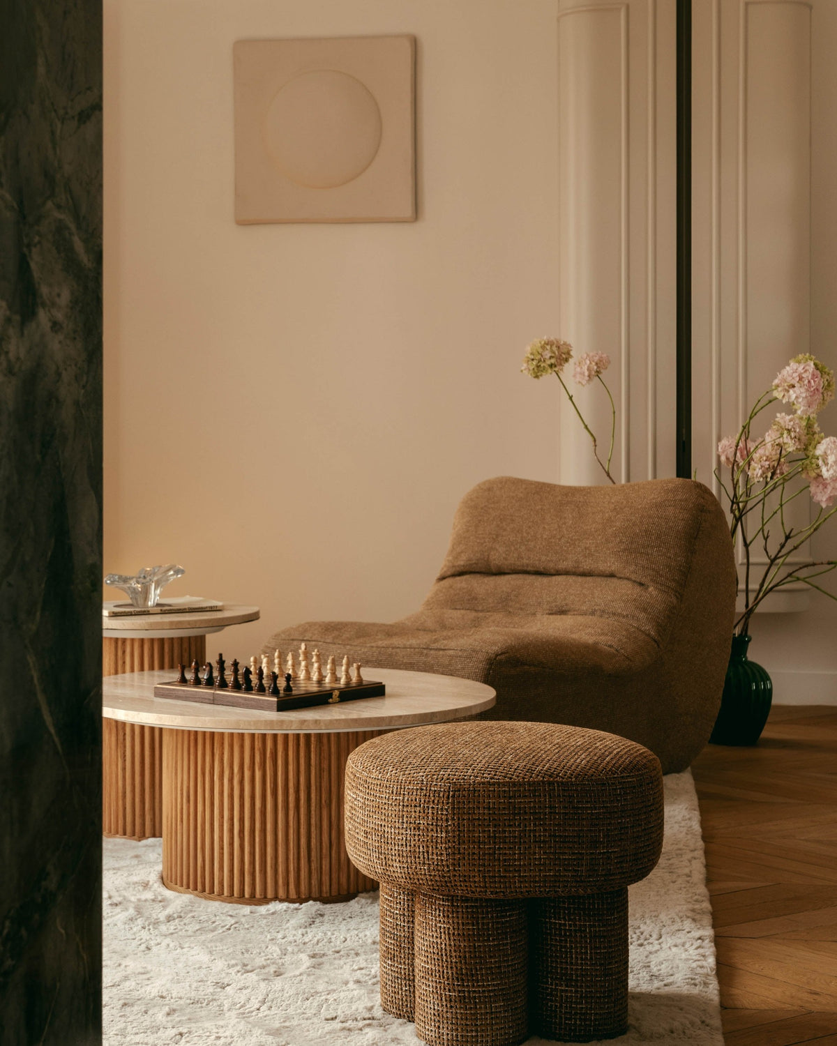 Pouf ou tabouret Corinthe - Tweed Marron