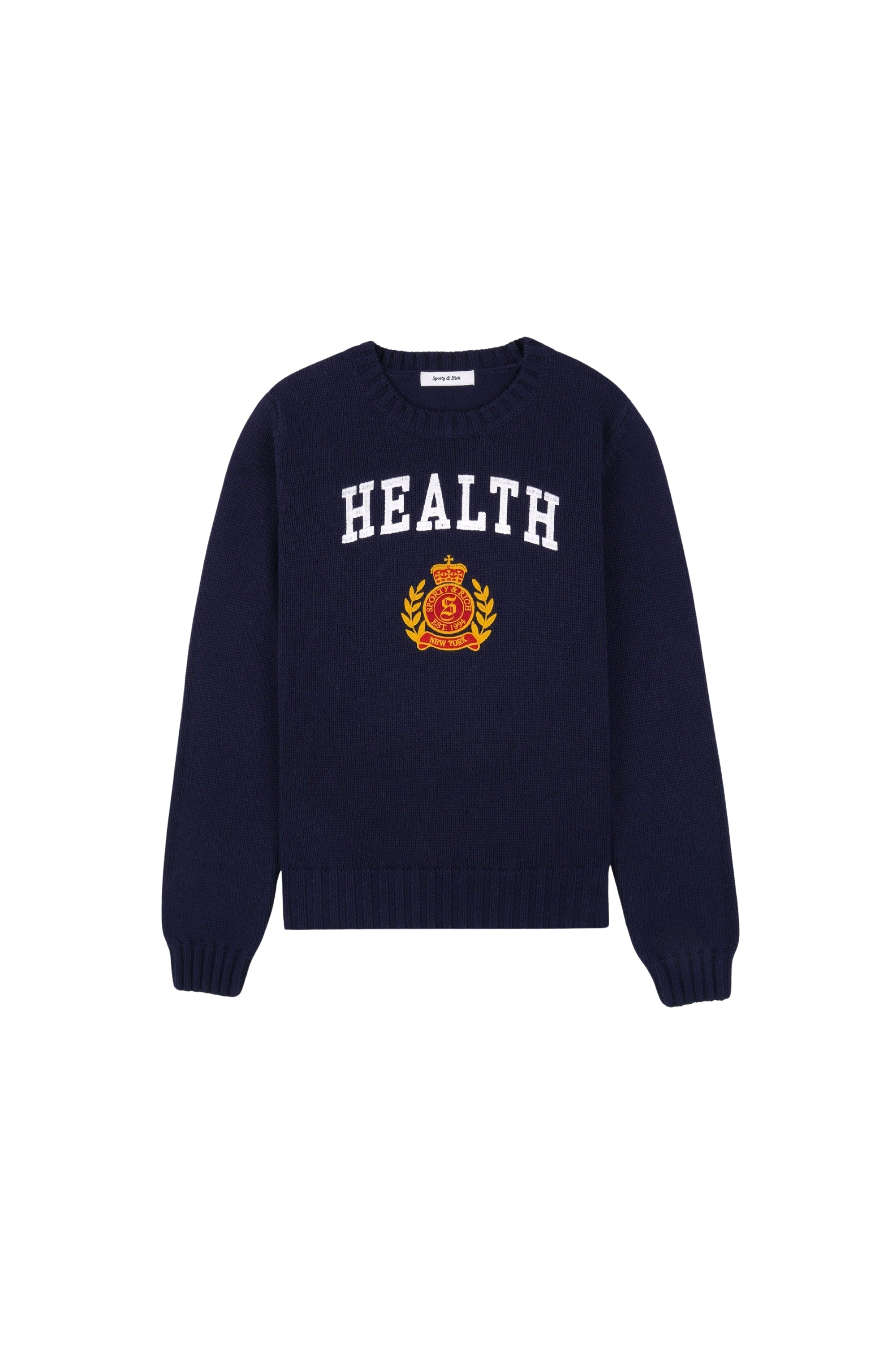 Pull brodé à col rond - Navy