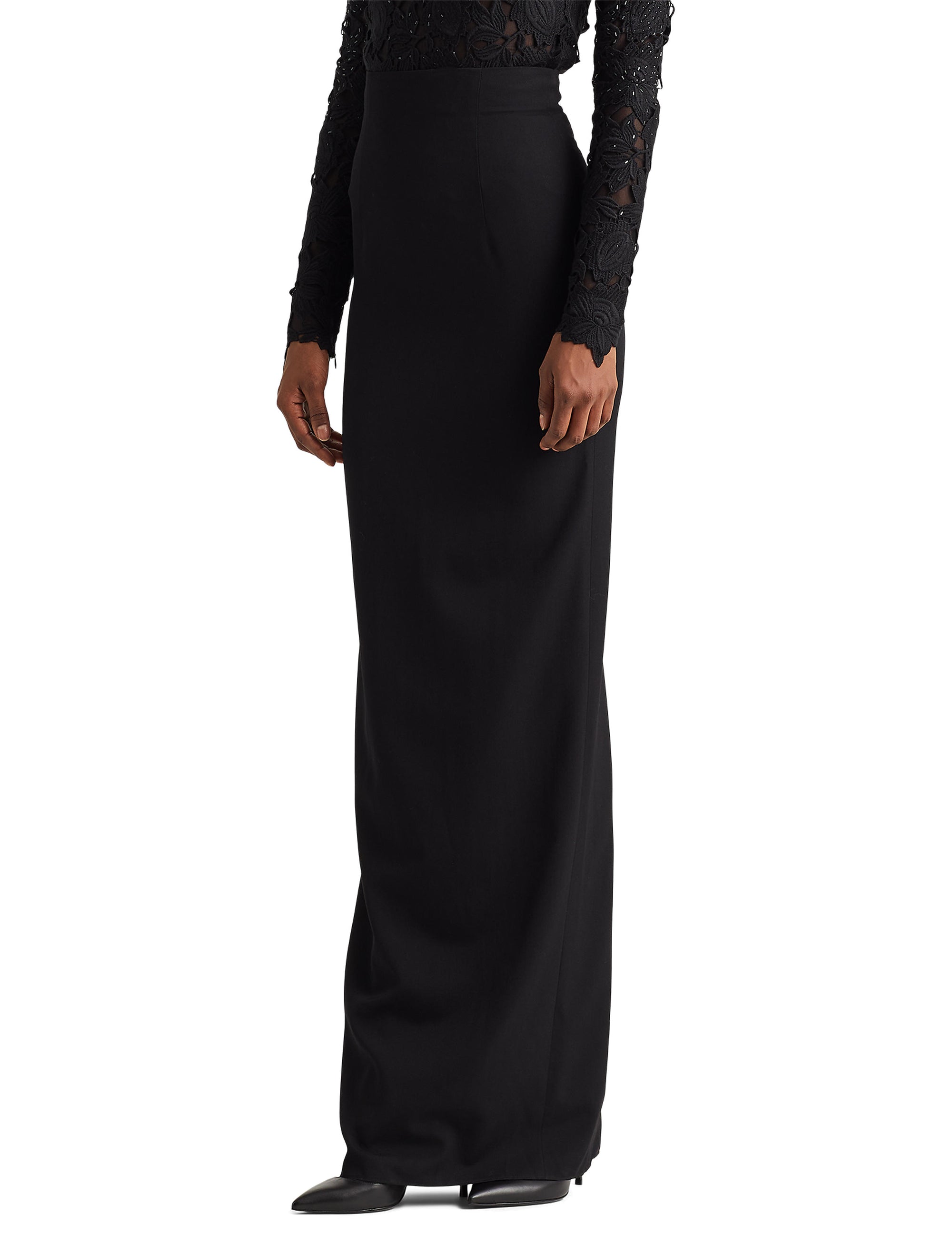 Jupe crayon taille haute en laine - Black
