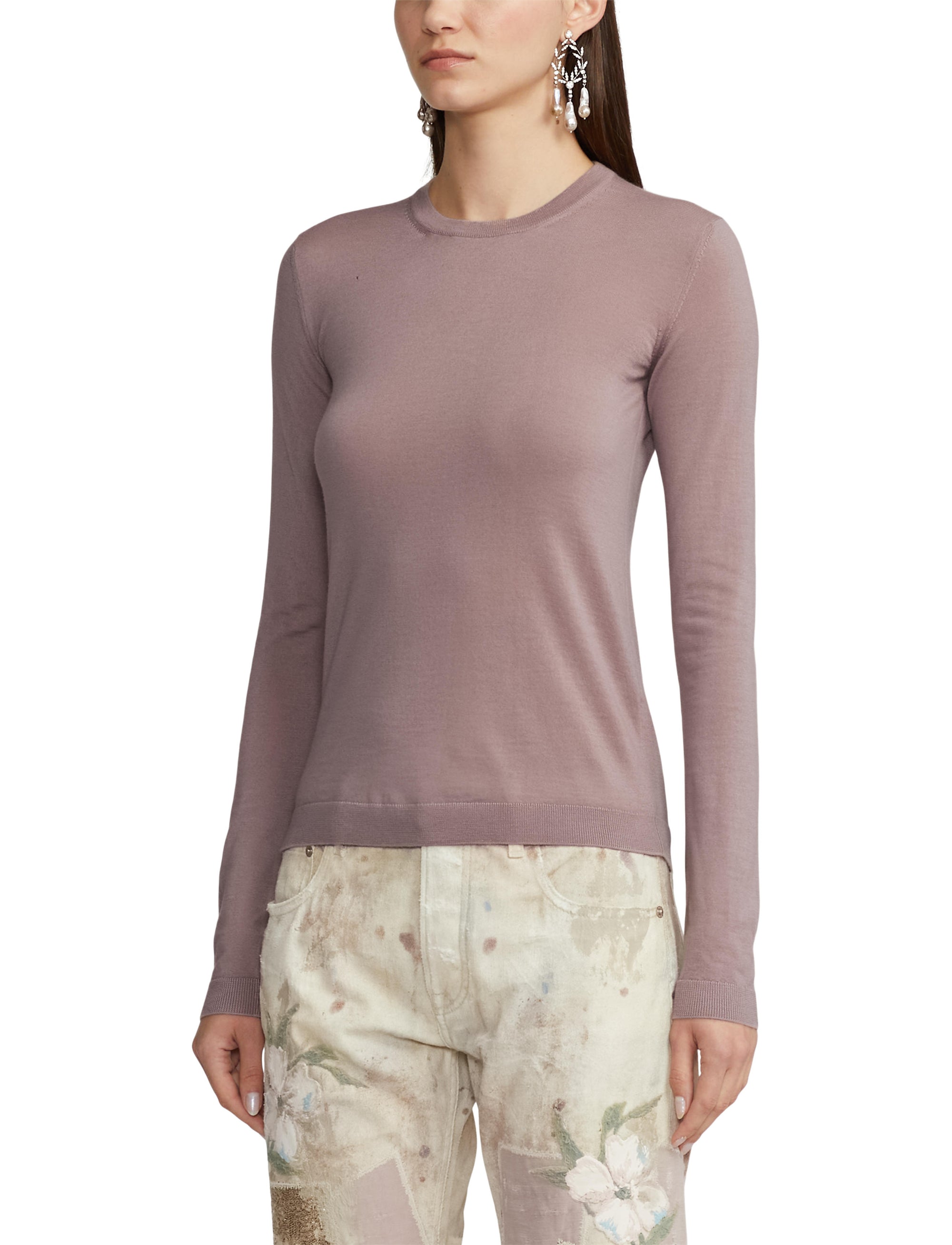 Pull col rond en cachemire - Mauve