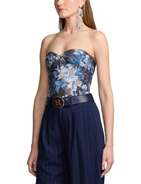 Haut bustier June fleuri en dentelle - Lux Navy & Cream Multi