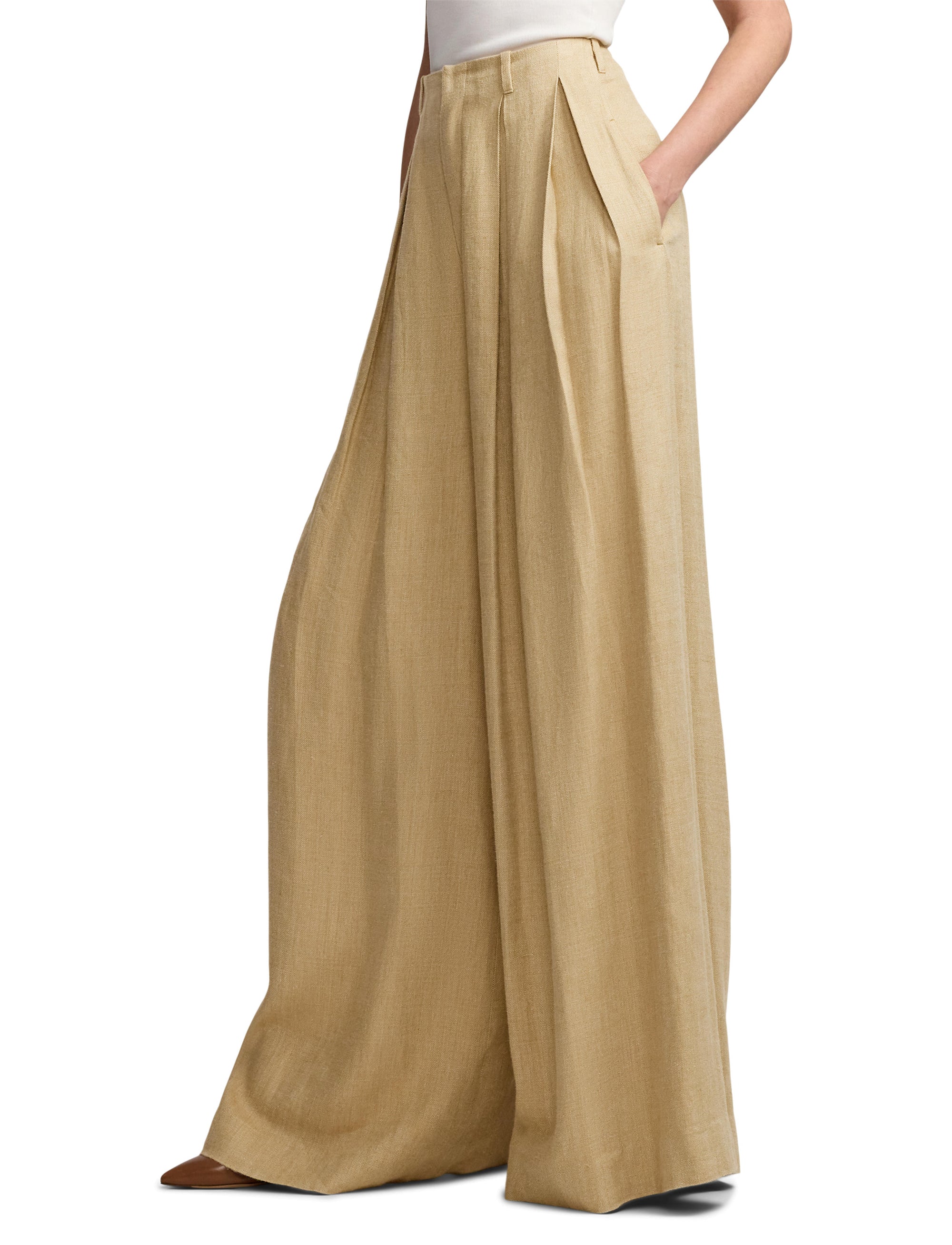 Greer silk twill and linen blend trousers with darts - Lux Tan