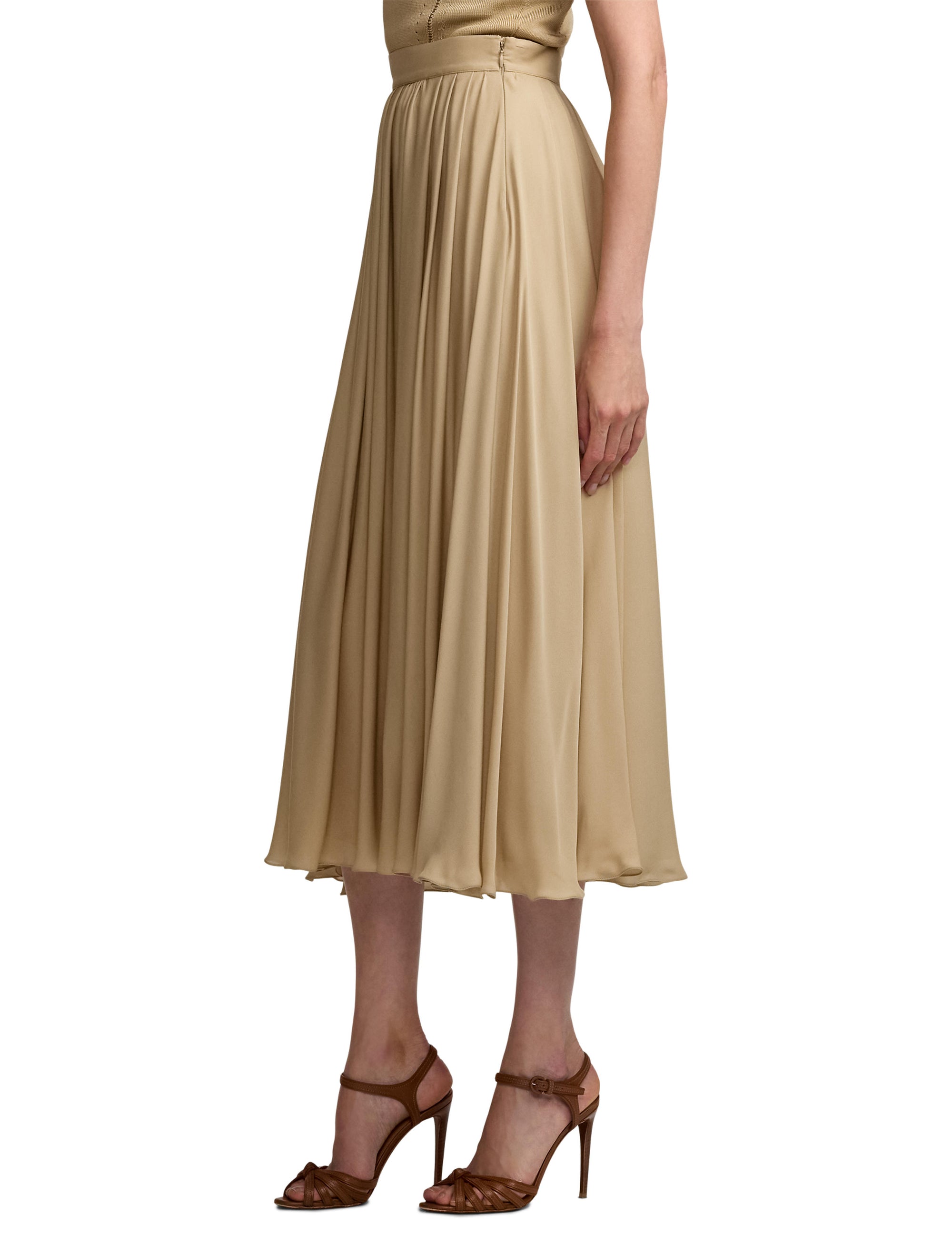 Jupe plissée Kynlee en soie - Lux Tan