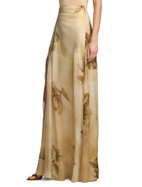 Maxi jupe Odera fleurie en gaze de soie - Tan & Multicolore