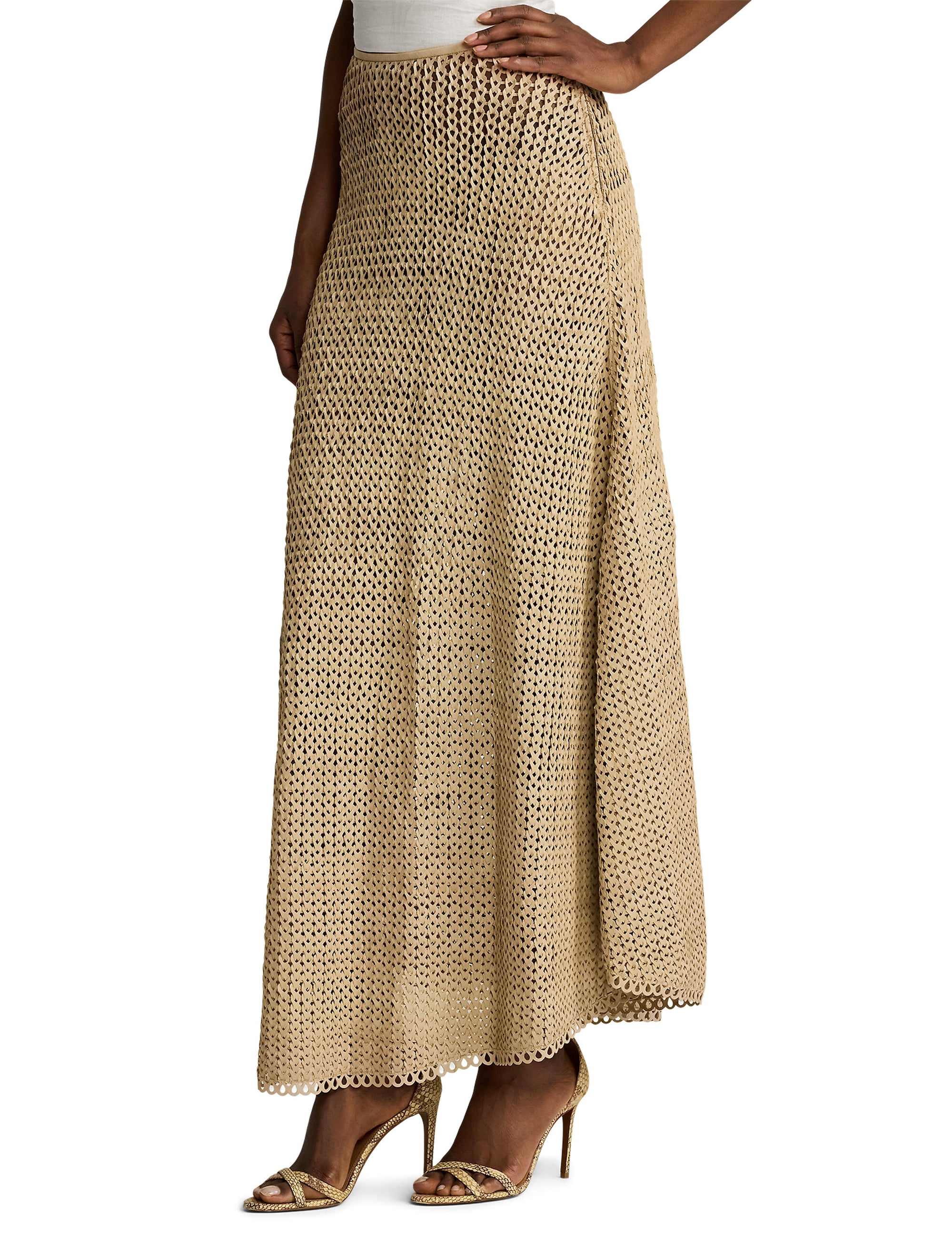 Robe Leanne évasée à taille marquée en cuir - Sable clair