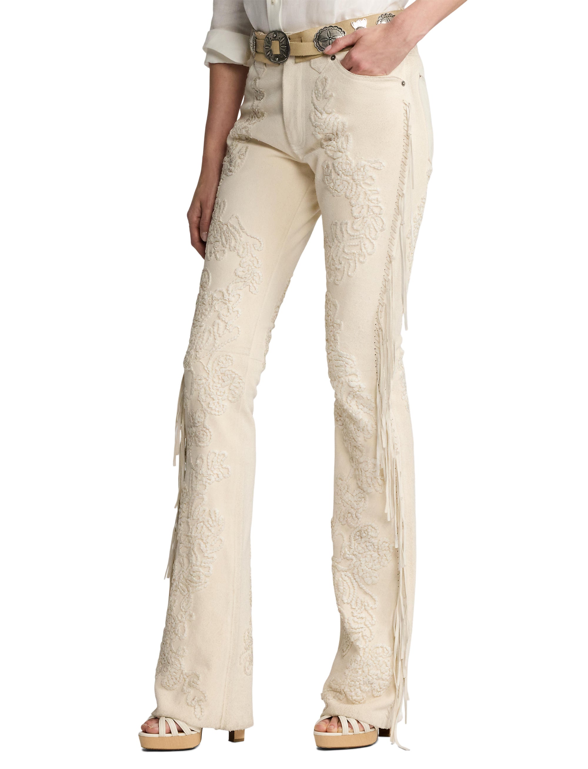 Pantalon Annabeth à franges en daim - Cream