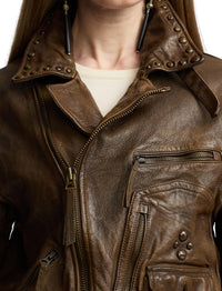 Veste moto Andrea en cuir - Dark Mocha