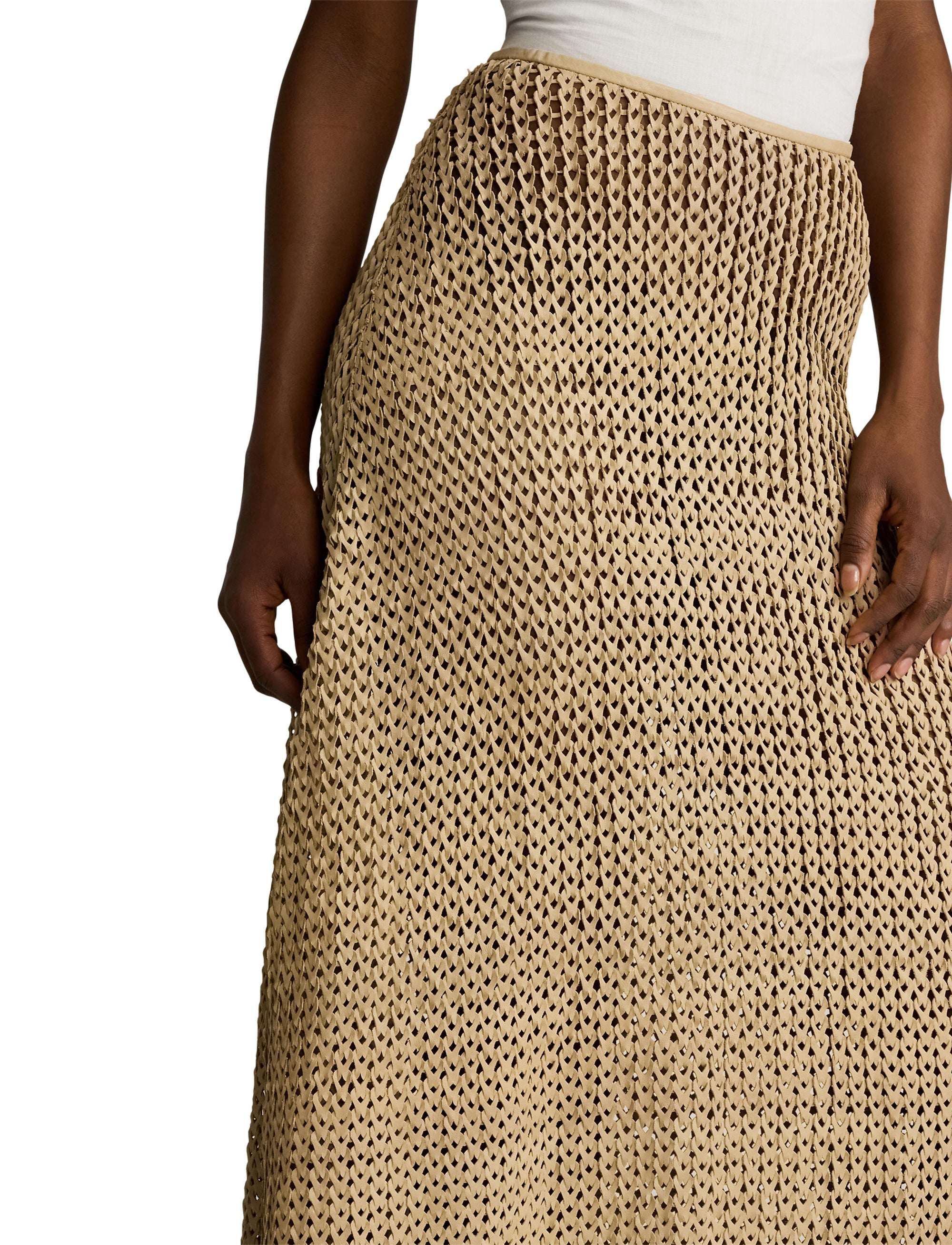 Robe Leanne évasée à taille marquée en cuir - Sable clair