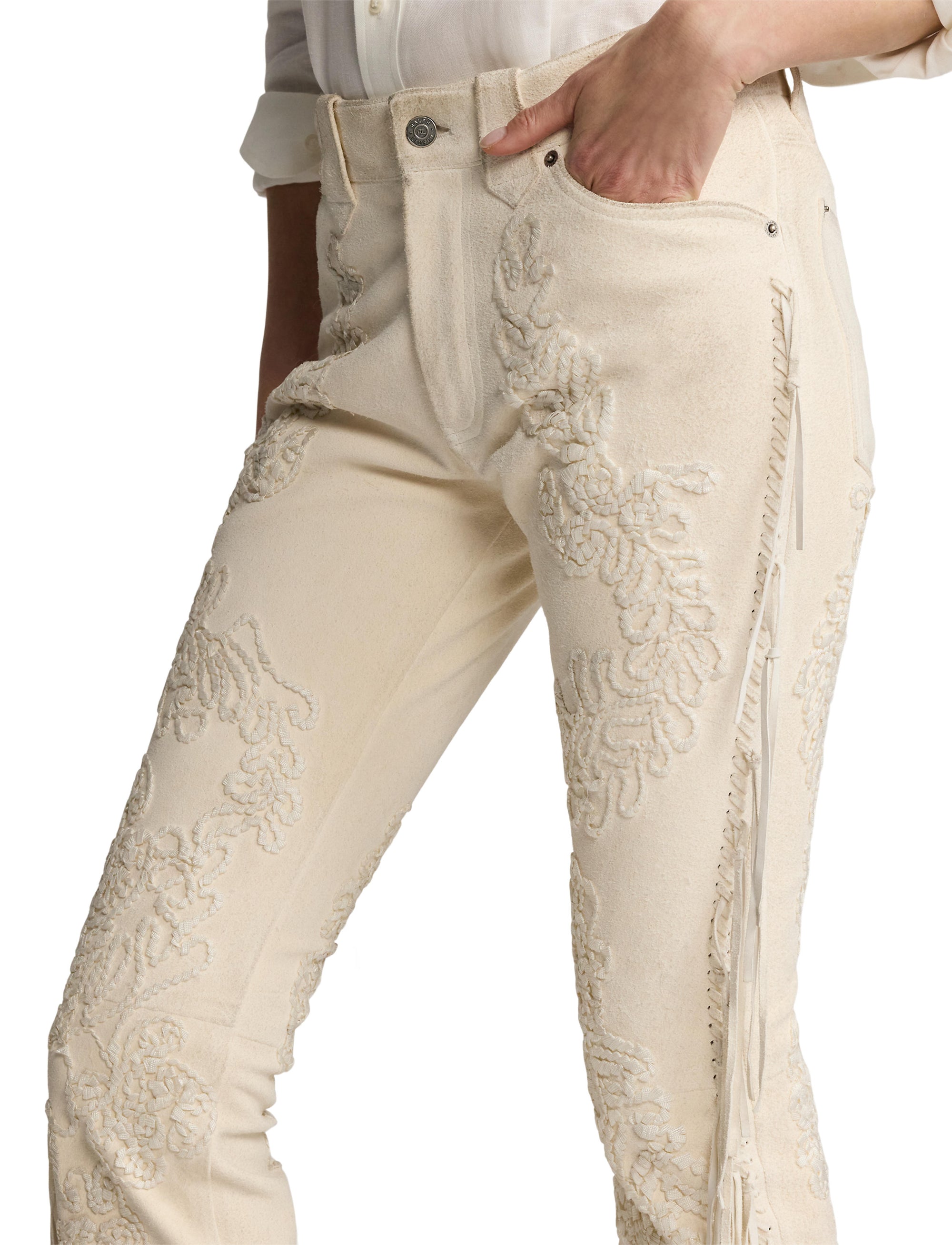 Pantalon Annabeth à franges en daim - Cream