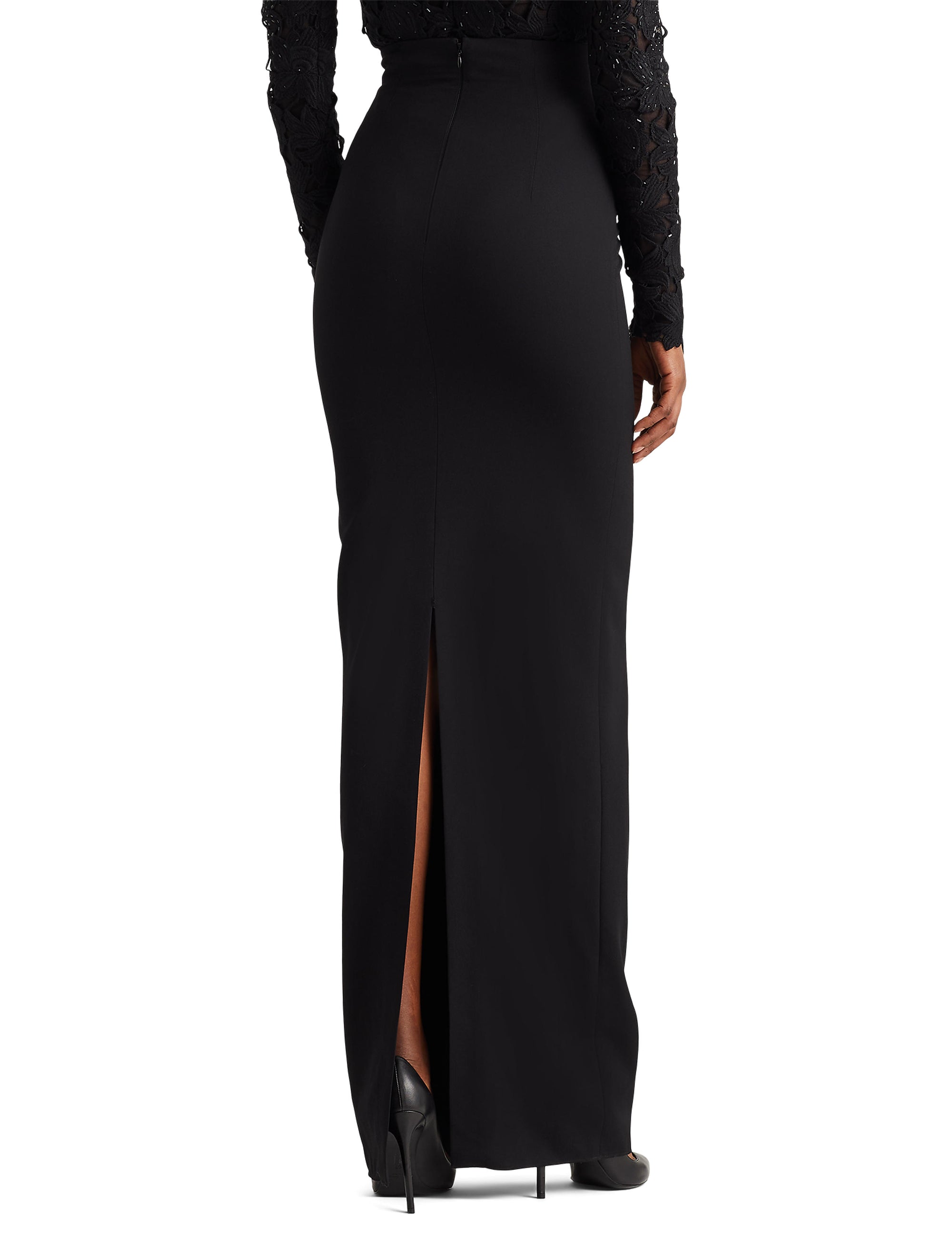 Jupe crayon taille haute en laine - Black