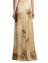 Maxi jupe Odera fleurie en gaze de soie - Tan & Multicolore