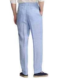Glenn linen houndstooth trousers - Cornflower Blue & White
