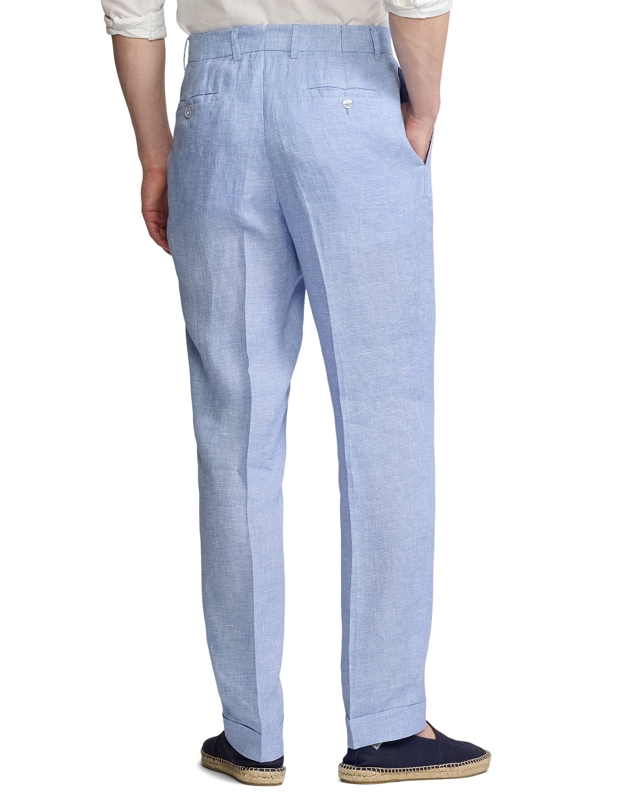 Glenn linen houndstooth trousers - Cornflower Blue & White