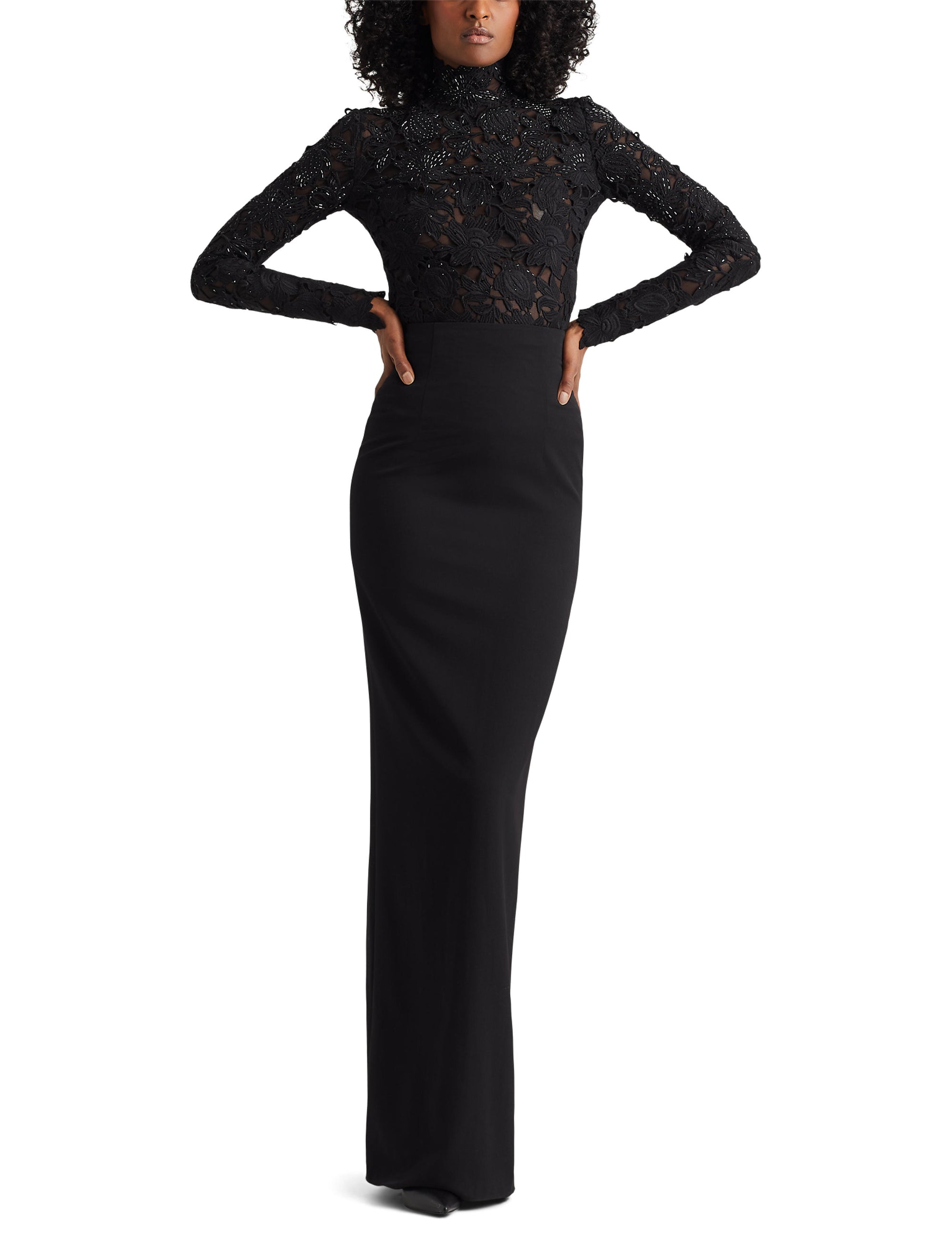 Jupe crayon taille haute en laine - Black