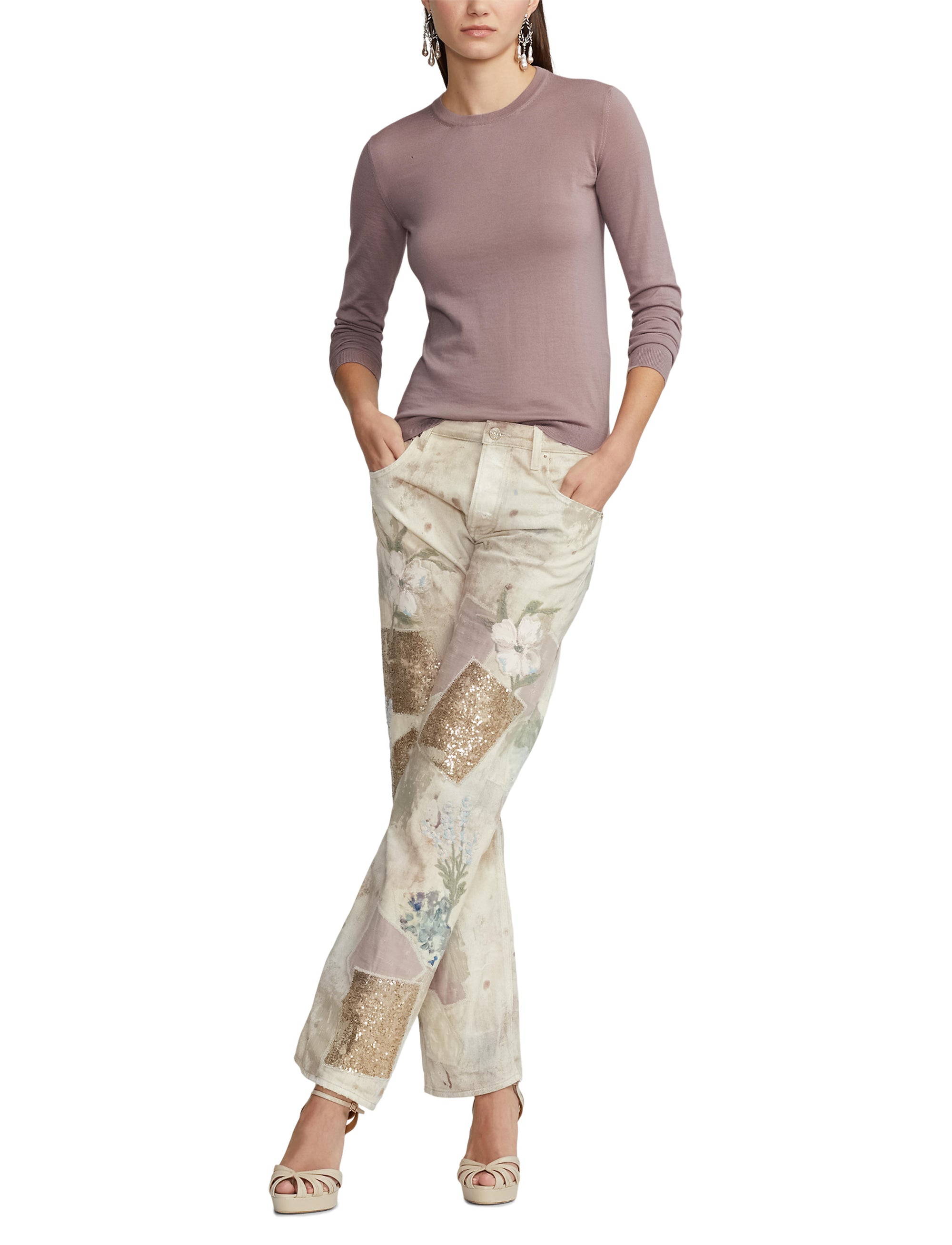 Pull col rond en cachemire - Mauve