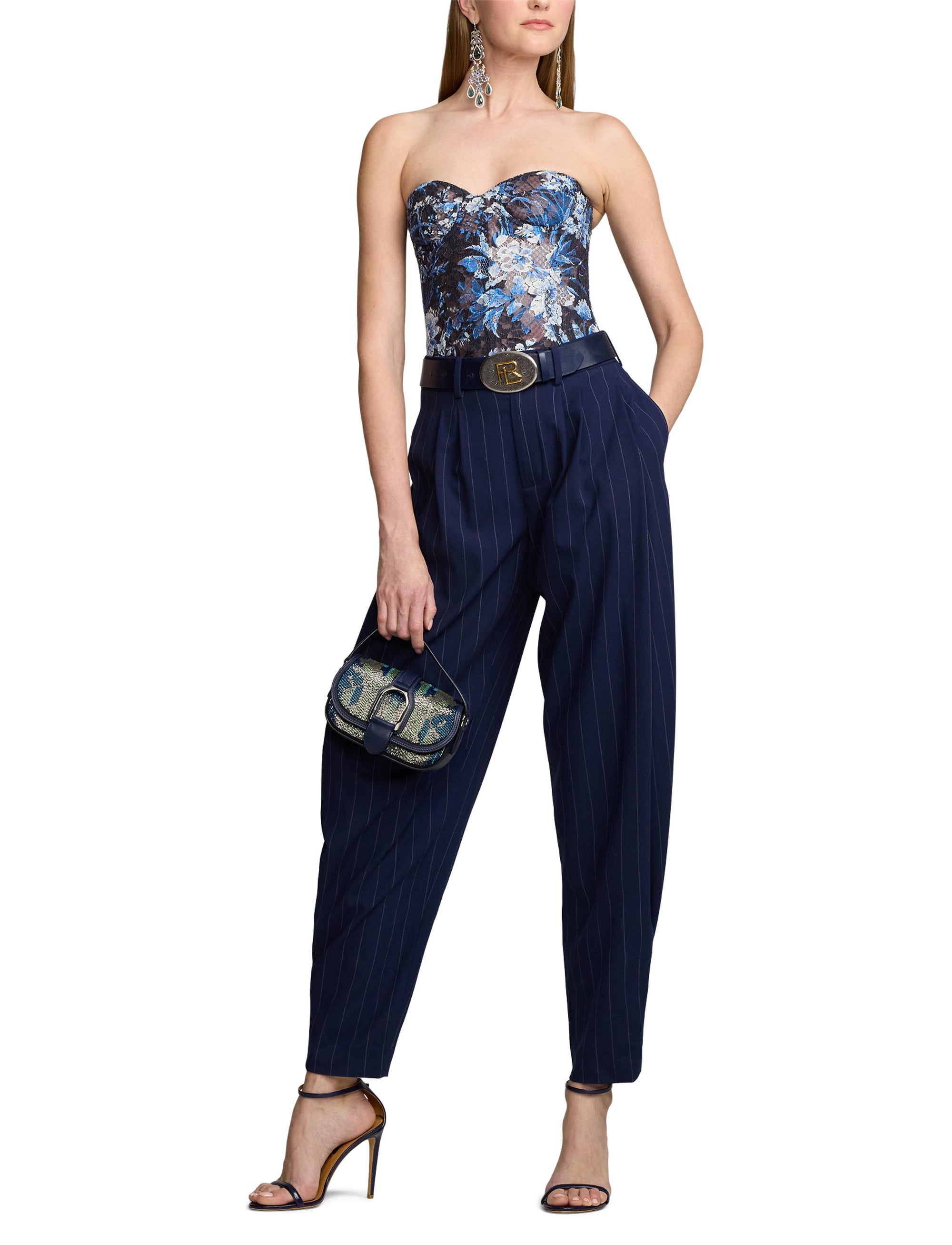 Haut bustier June fleuri en dentelle - Lux Navy & Cream Multi