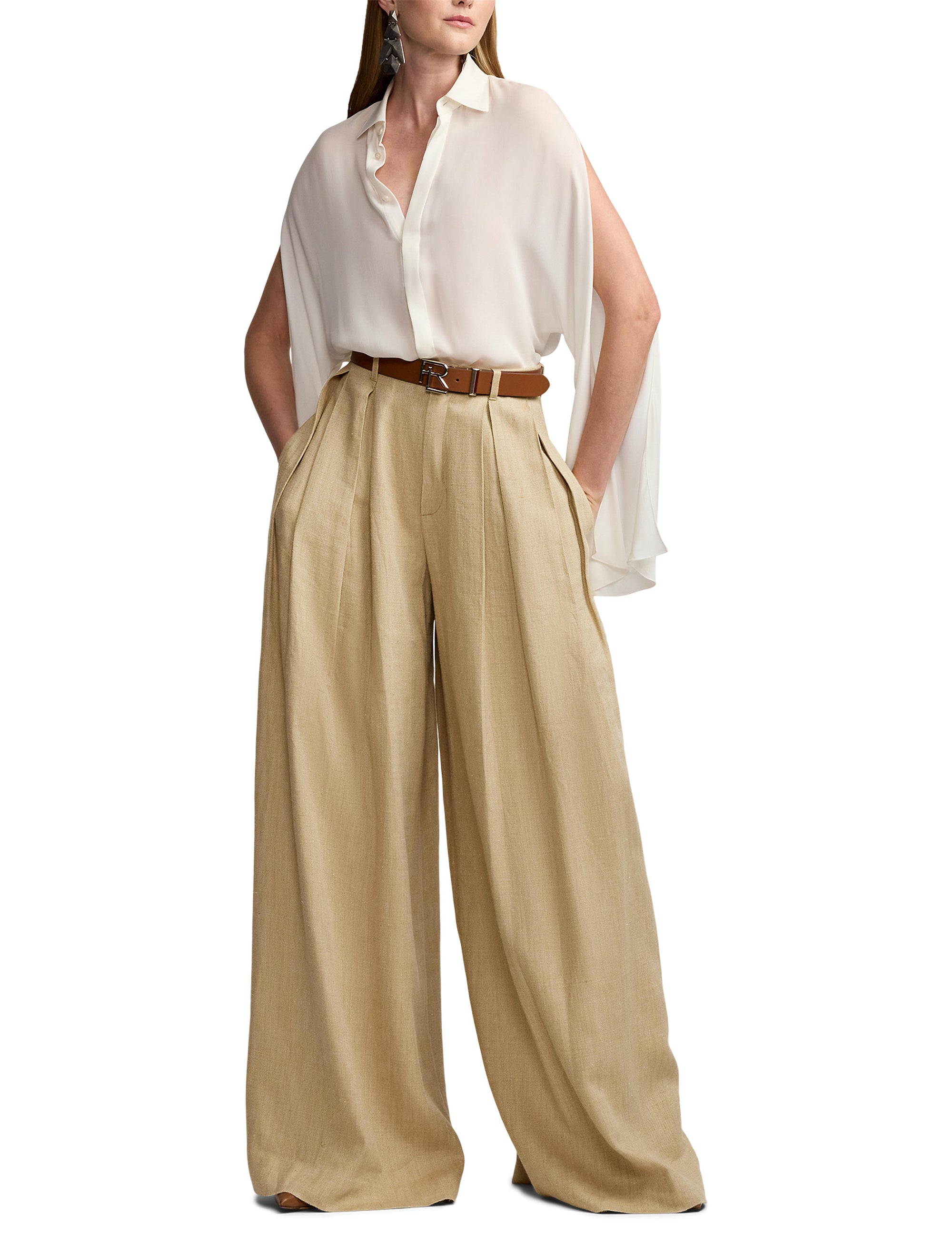 Greer silk twill and linen blend trousers with darts - Lux Tan