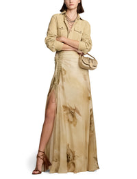 Maxi jupe Odera fleurie en gaze de soie - Tan & Multicolore