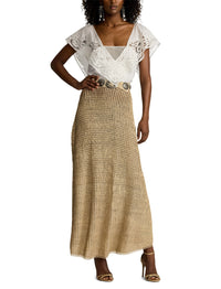 Robe Leanne évasée à taille marquée en cuir - Sable clair