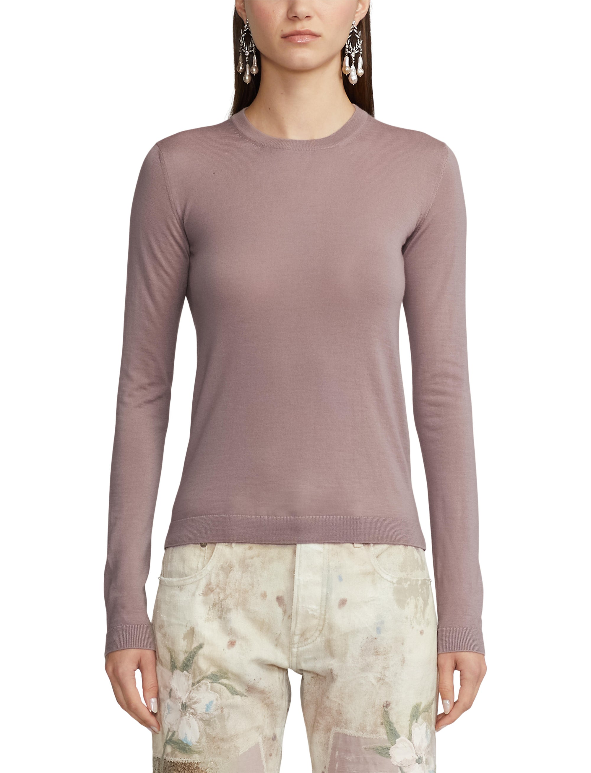 Pull col rond en cachemire - Mauve