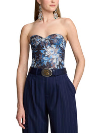 Haut bustier June fleuri en dentelle - Lux Navy & Cream Multi