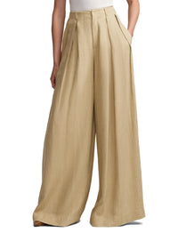 Greer silk twill and linen blend trousers with darts - Lux Tan