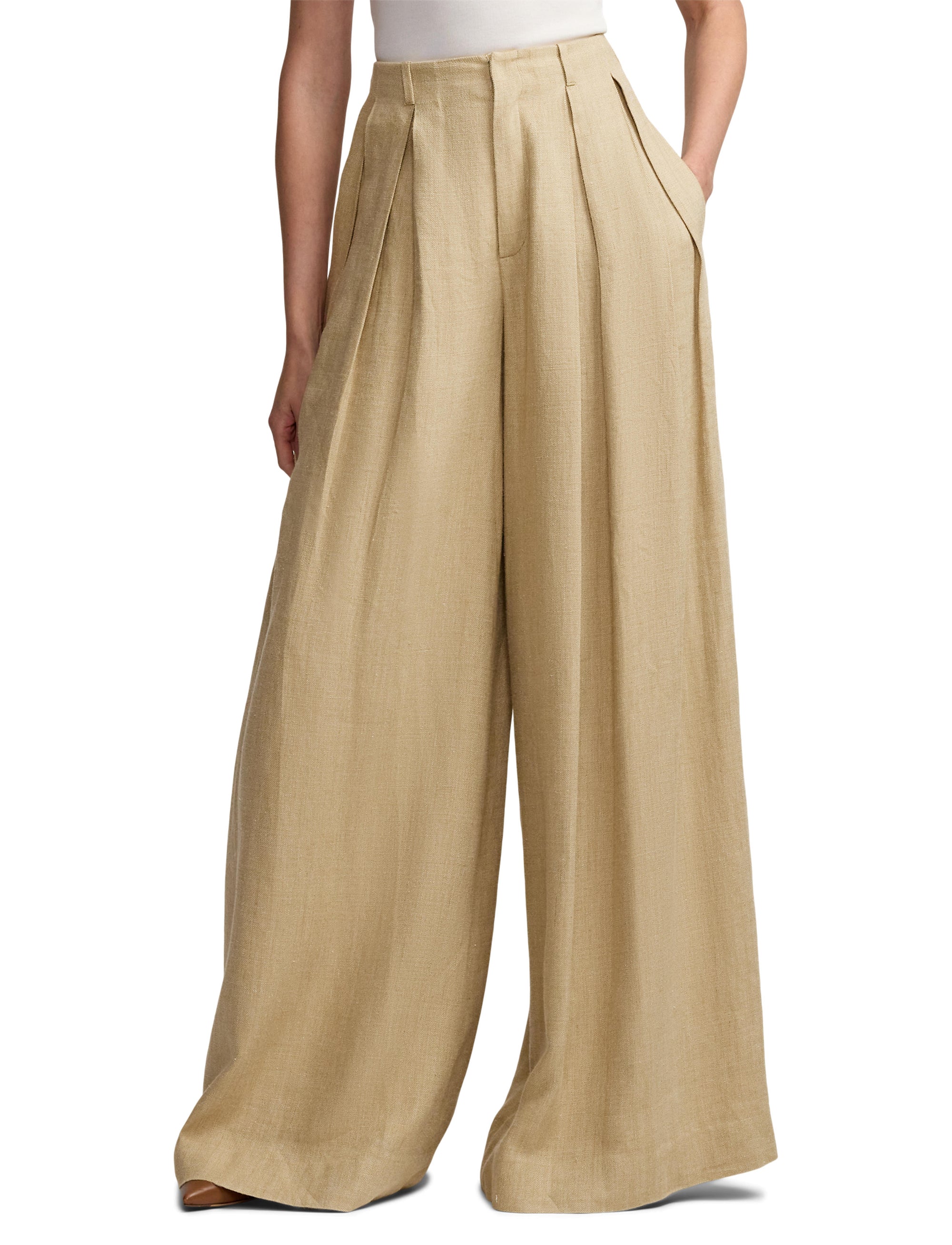 Greer silk twill and linen blend trousers with darts - Lux Tan