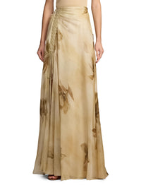 Maxi jupe Odera fleurie en gaze de soie - Tan & Multicolore