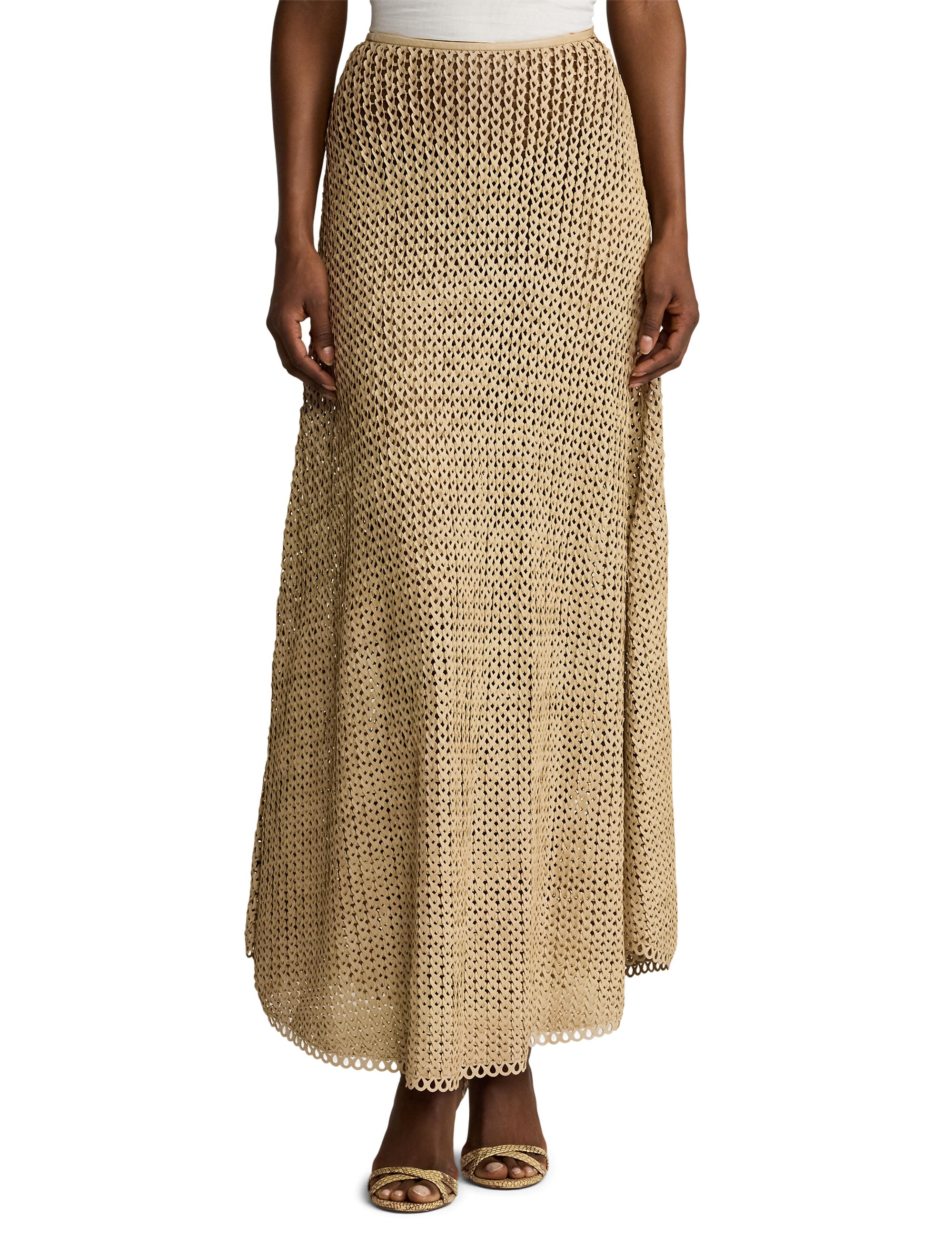 Robe Leanne évasée à taille marquée en cuir - Sable clair