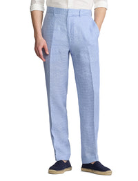 Glenn linen houndstooth trousers - Cornflower Blue & White