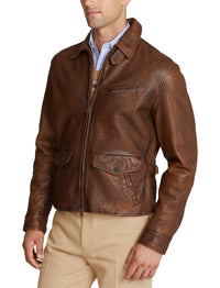 Veste newsboy Hugh en cuir - Marron Montecito