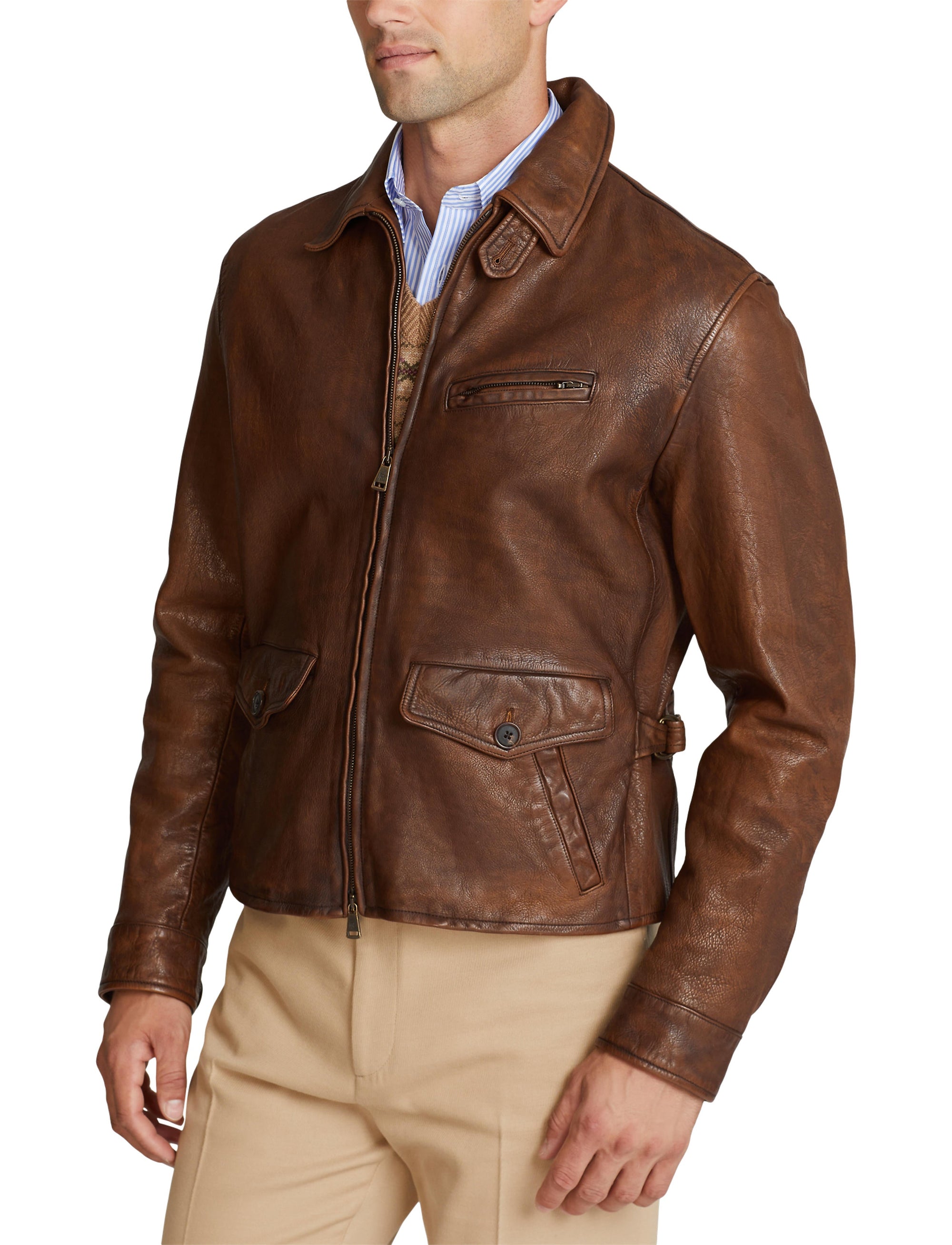 Veste newsboy Hugh en cuir - Marron Montecito