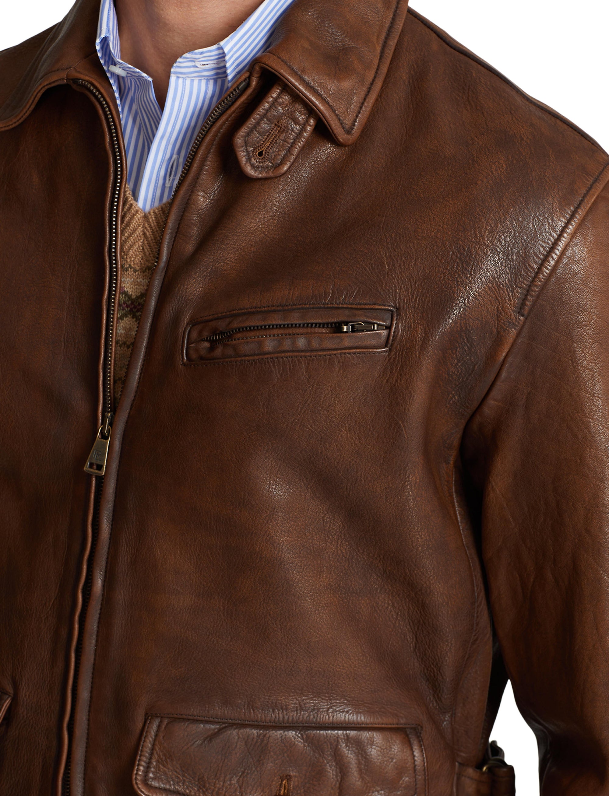 Veste newsboy Hugh en cuir - Marron Montecito