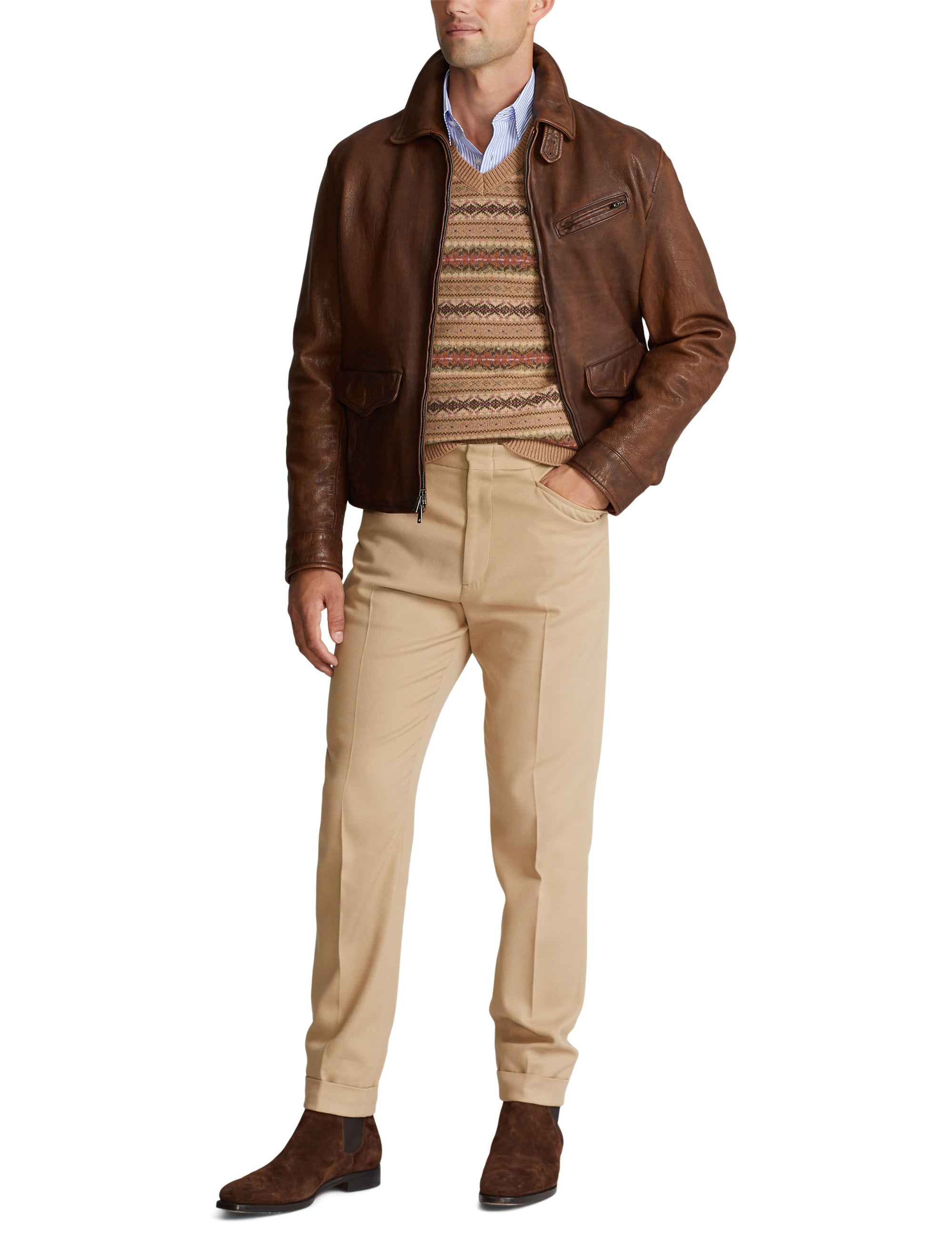Veste newsboy Hugh en cuir - Marron Montecito