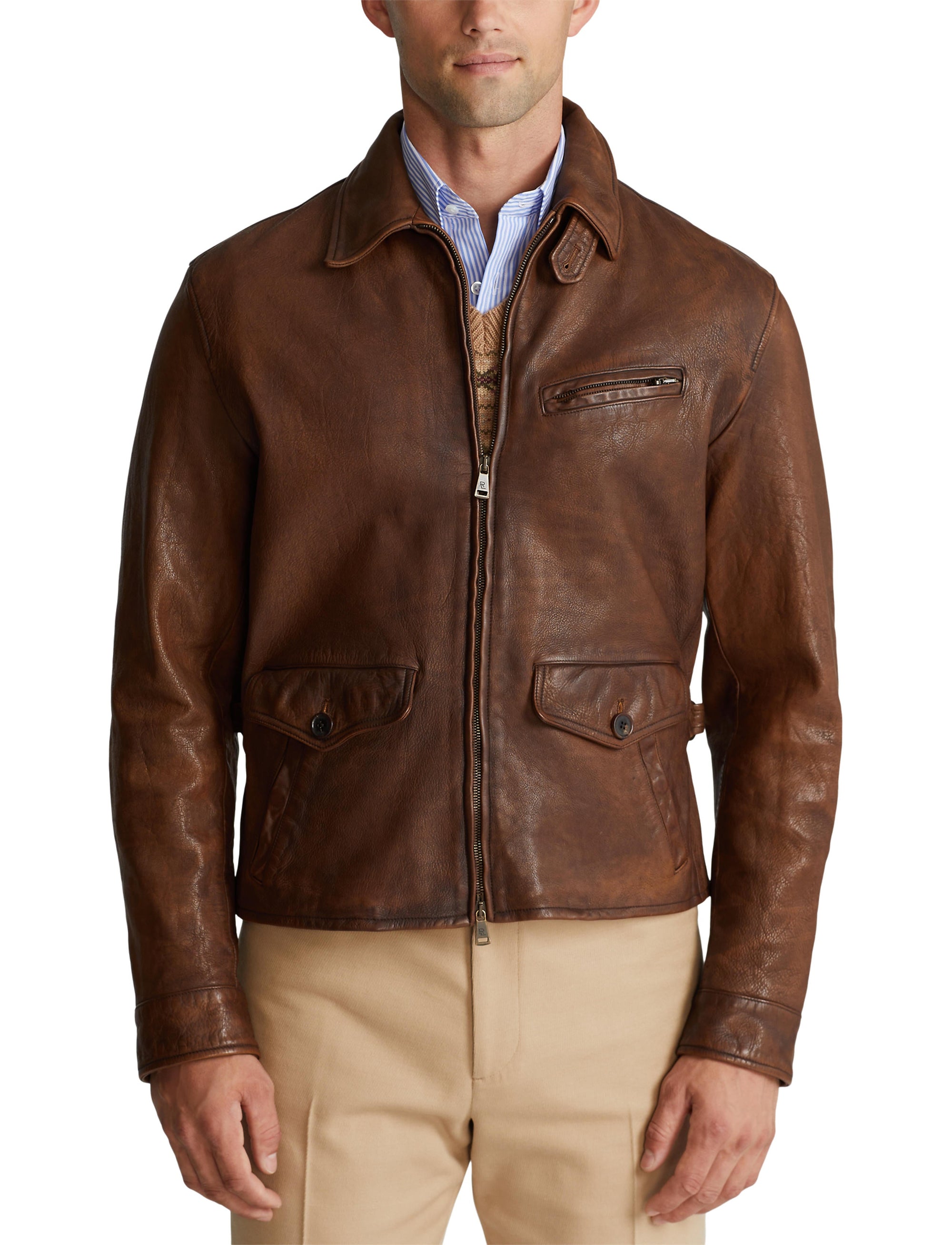 Veste newsboy Hugh en cuir - Marron Montecito