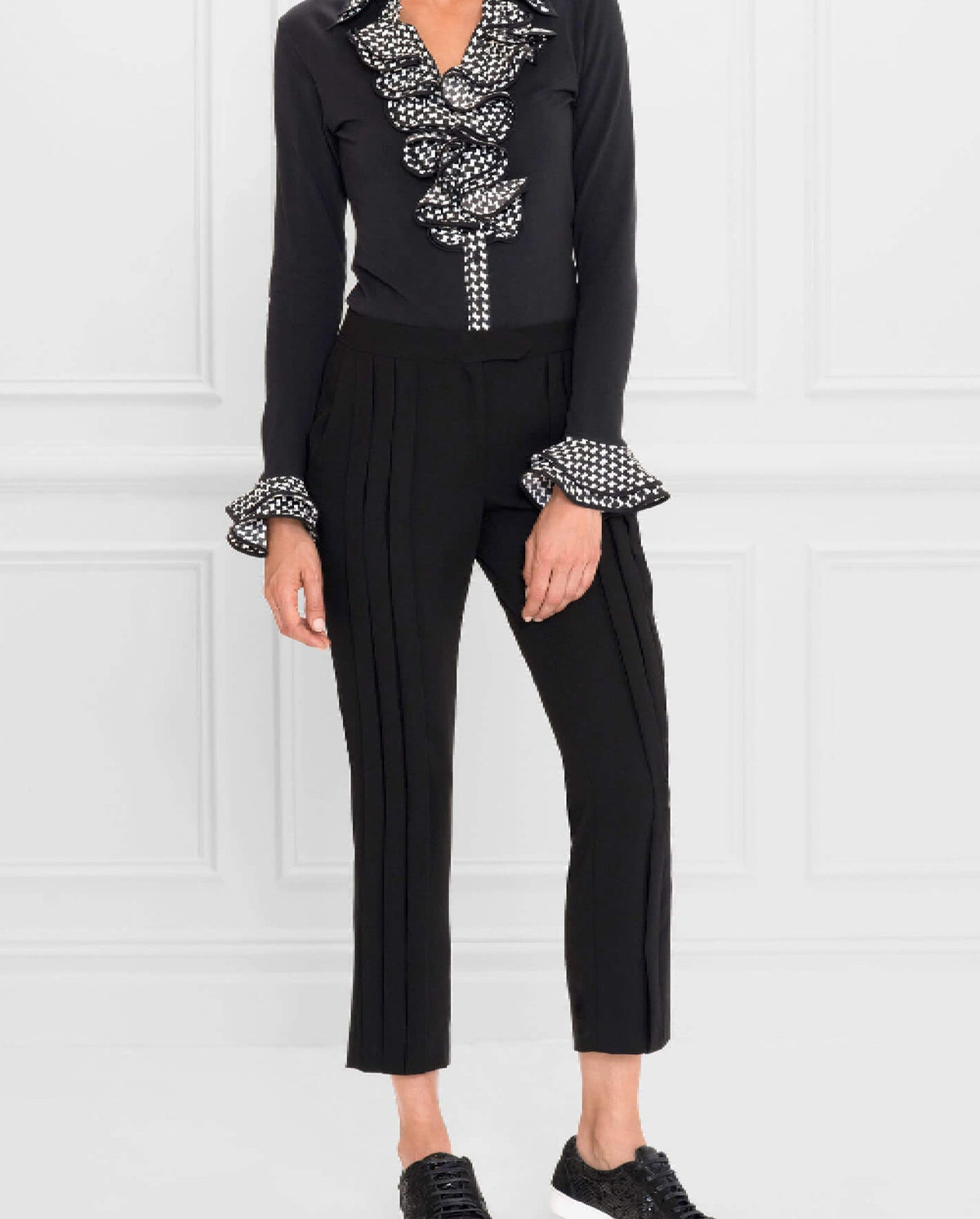 Chemise Stacy à double volants en coton - Noir et blanc