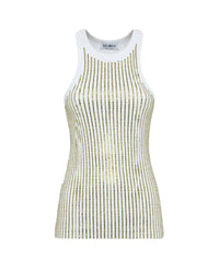 Top en jersey côtelé en coton - White & Green