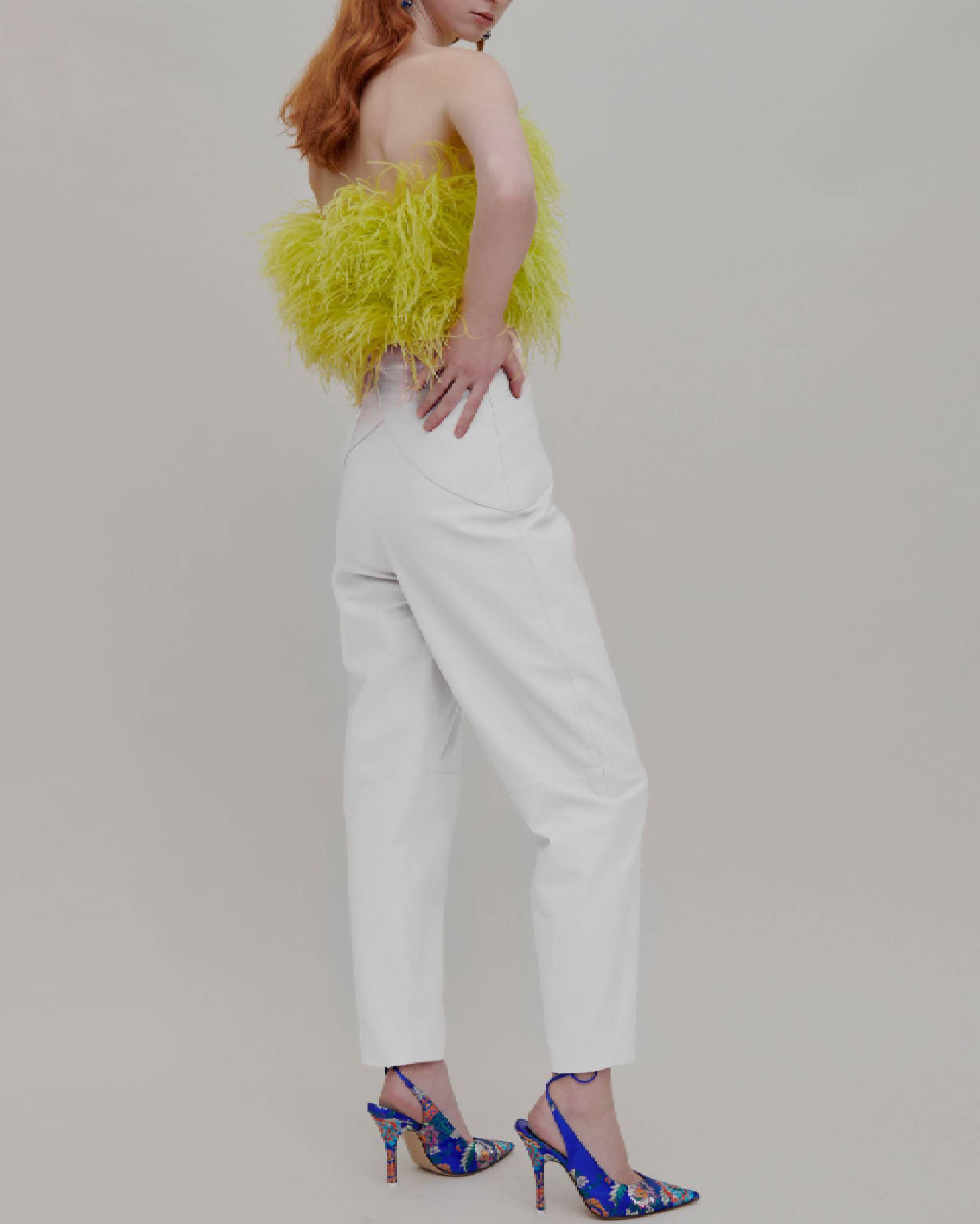 Top bustier en plumes - Lime