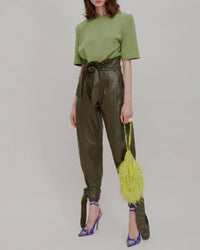 Pantalon noué en cuir - Military Green