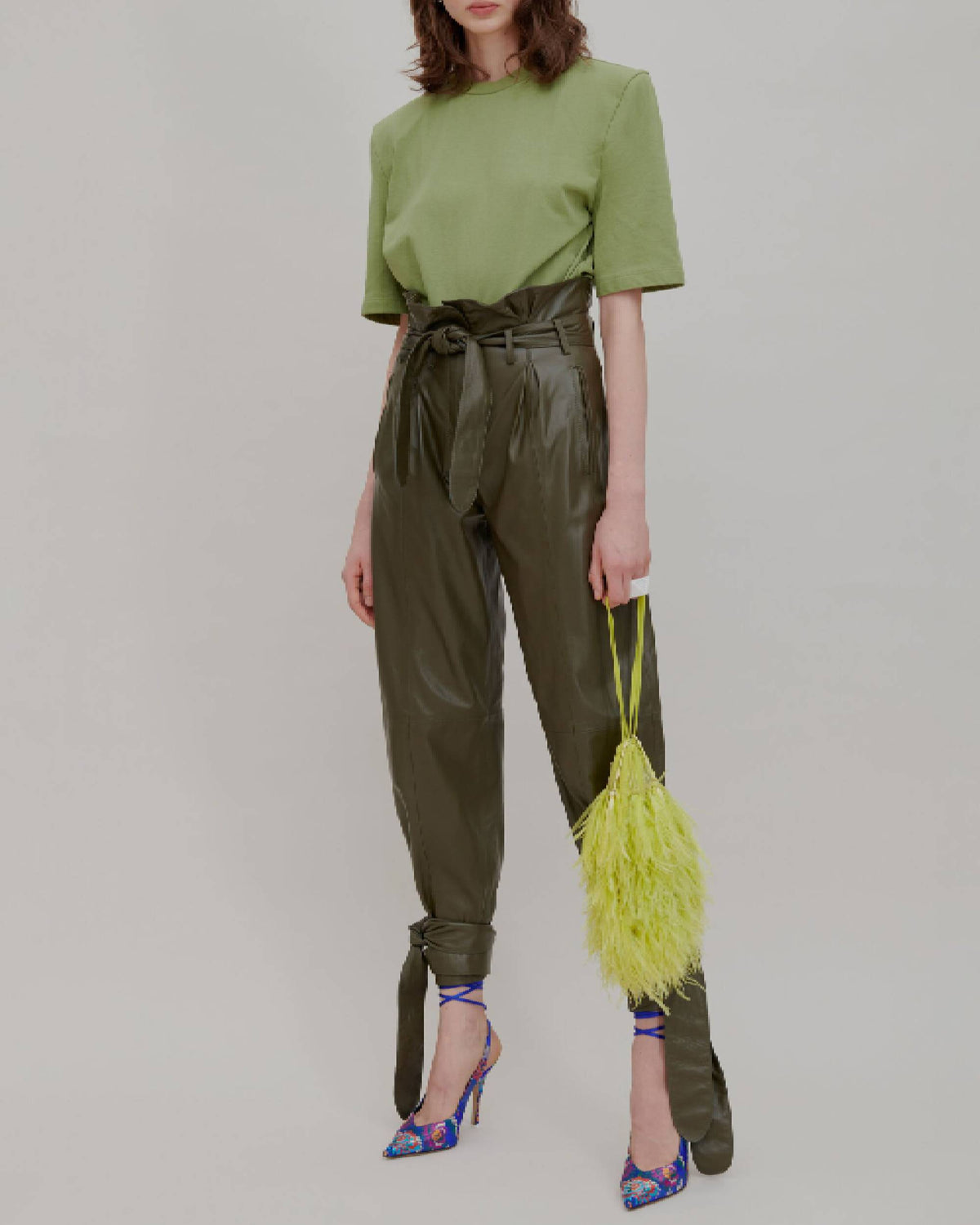 Pantalon noué en cuir - Military Green