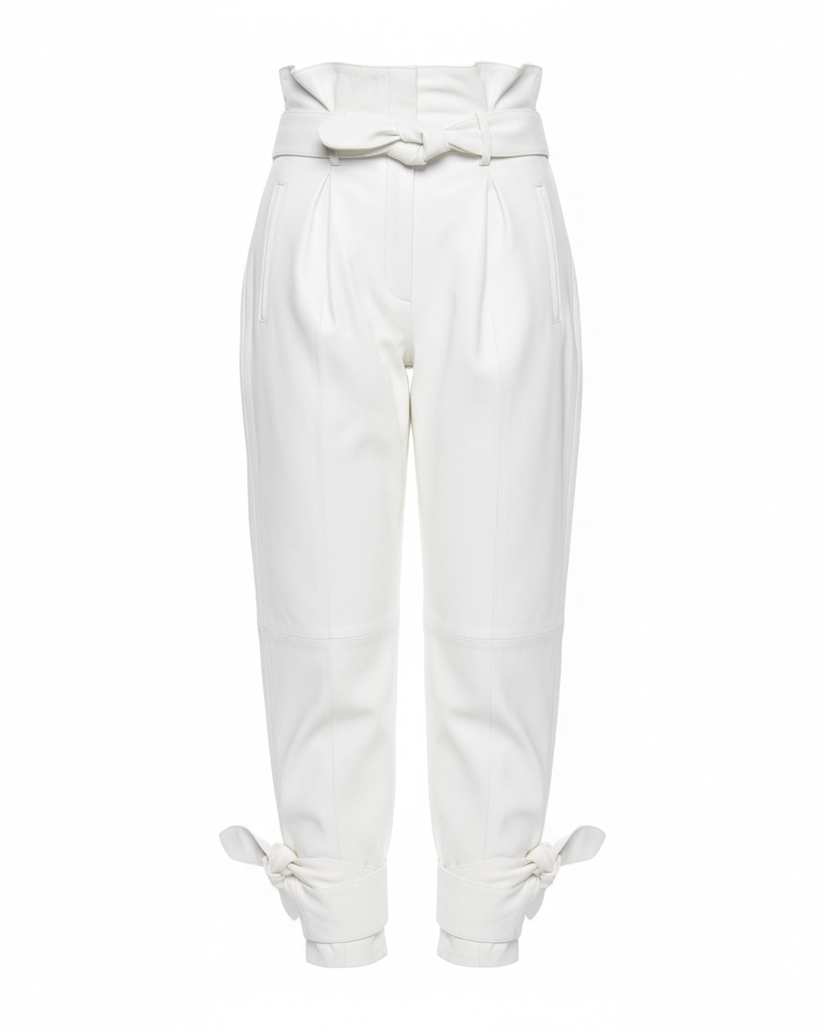 Pantalon noué en cuir - White