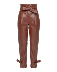 Pantalon en cuir à nœuds - Cognac