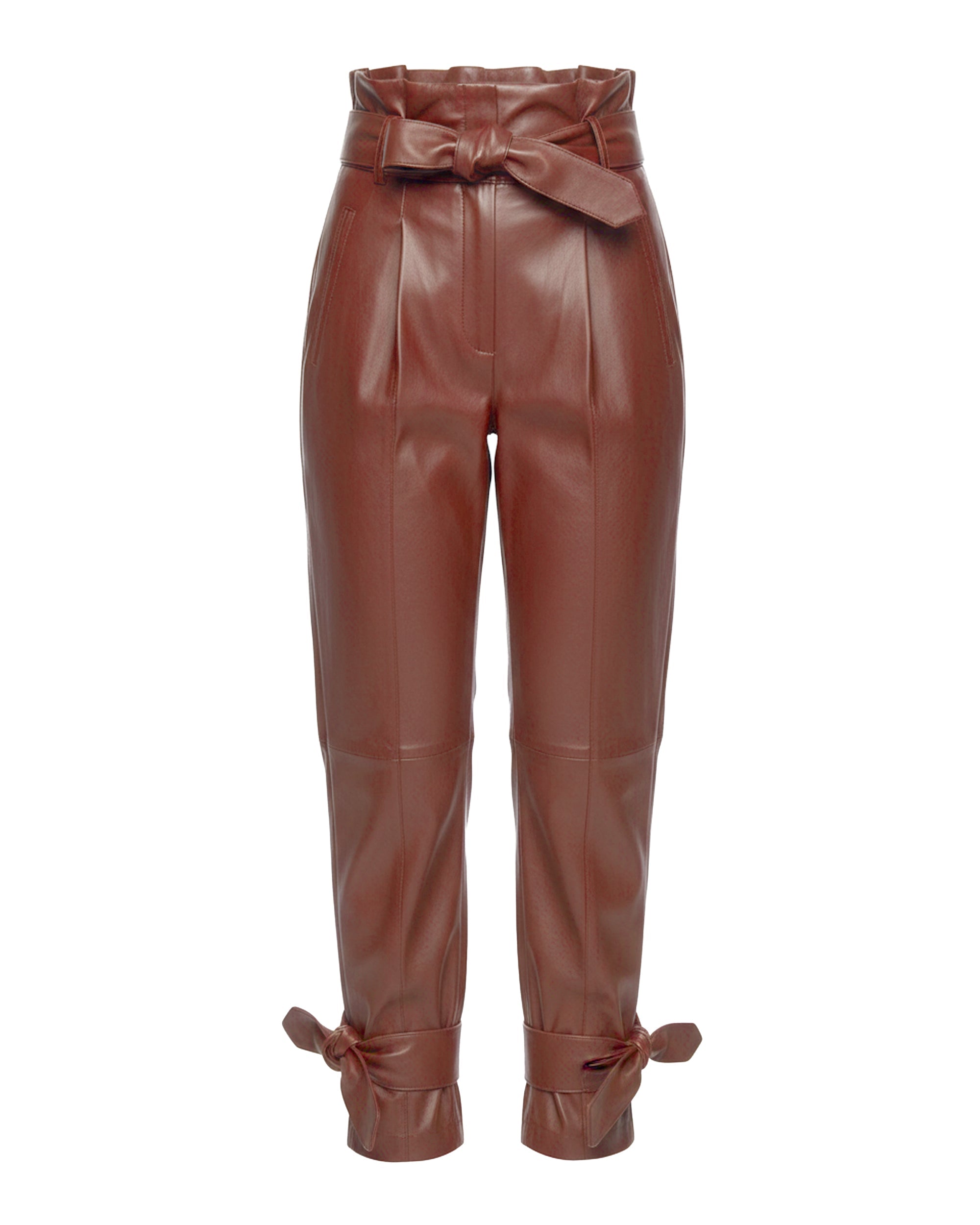 Pantalon en cuir à nœuds - Cognac