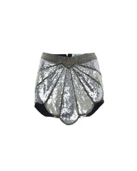 Jupe courte coquillages à paillettes - Silver
