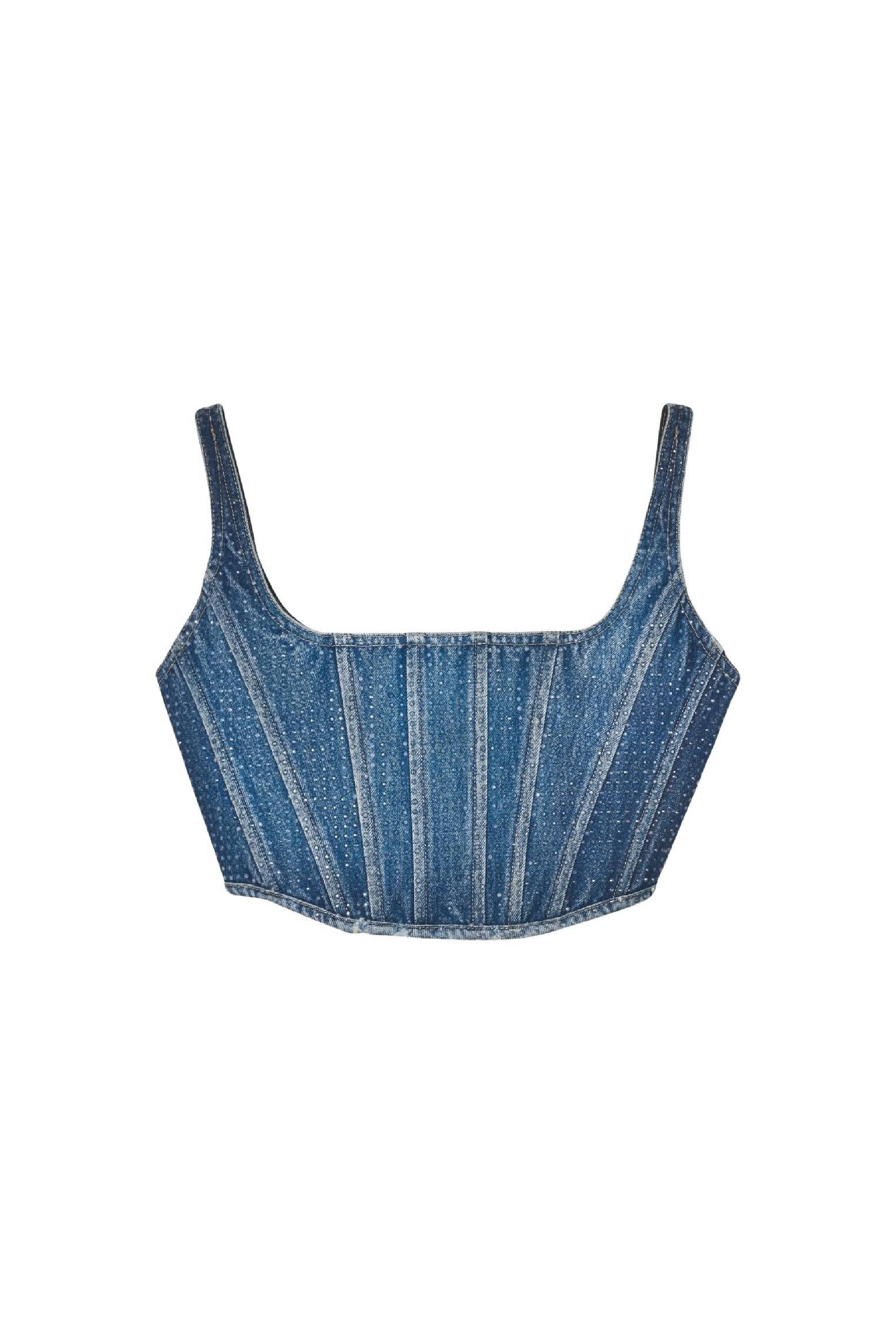 Corset cristallisé en denim - Light Blue Crystal