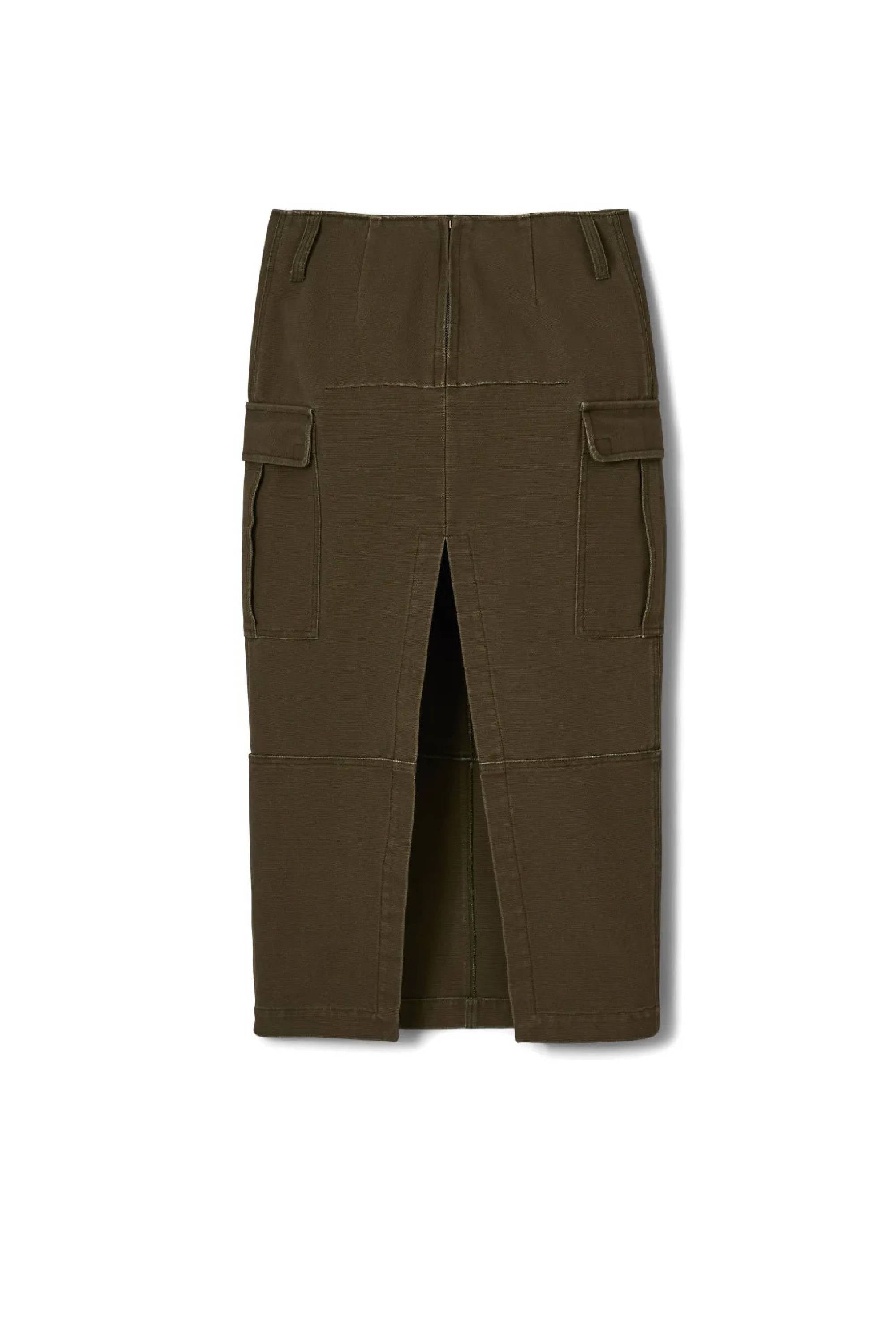 Jupe cargo à fente en toile - Kelp