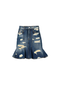 Jupe courte Rip & Repair en denim - Punk Indigo