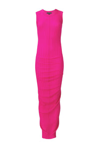 Robe midi côtelée et torsadé en laine - Hot Pink